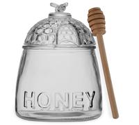 TIENDA EURASIA - Tarro de Miel con Cuchara y Tapa | Mielera | con Tapa | Recipiente de Cristal | Incluye Cuchara para Miel | Tarro de Boca Ancha para Guardar