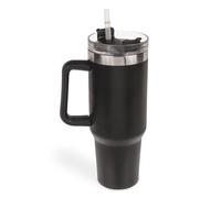 TIENDA EURASIA - Taza Térmica XXL | 1200 ml | Asa de Transporte | Termo Cafe | Cierre a Presión | Acero Inoxidable Interior de PP | Tapa Giratoria | 10.8x30.8 cm | Taza Termo Cafe para Llevar (Negro)