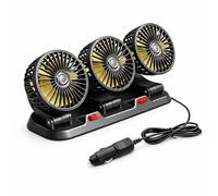 TIENDA EURASIA - Ventilador de Coche 12V Triple Cabezal con Rotación 360° | 2 Velocidades | Conexión a Toma 12V (Encendedor) | Cable 1,4 m | Negro | 32x11x16 cm