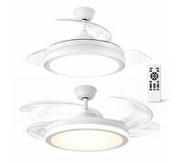 TIENDA EURASIA - Ventilador de Techo con Luz LED 96+28W, 4 Aspas Retráctiles, 6 Velocidades, 3 Tonos de Luz, Temporizador, Mando a Distancia, Bajo Consumo, Diseño Moderno para Estancias 15-20 m²