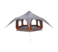 Tienda familiar para 5 personas, gris y naranja, 360 x 360 x 248 cm | Tejido de poliéster 185T con revestimiento de poliuretano, postes de fibra de vidrio, 8 cuerdas, 16 piquetas