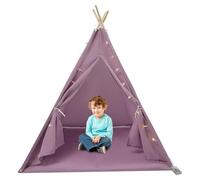 Tienda infantil Tipi tienda de campaña para niña, niño, Tipi, dormitorio, niño, algodón, lino, púrpura, moderno, con alfombra de suelo, guirnalda luminosa de 3 m, 120 x 140 cm, tienda con iluminación