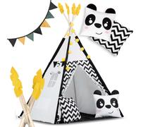 Tienda tipi para niños con guirnalda y luces Nukido blanco negro con panda