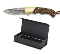 Tiendas LGP - Albainox 18557 Damasco, Navaja acero Damasco. Plegable, Hoja 6 cm. mango de Stamina Marrón, forros de acero Inox. Virola de Alpaca