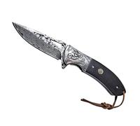 Tiendas LGP - Albainox 18925 Damasco, Navaja acero Damasco. Hoja 8,5 cm. mango de Stamina Ebano con mosaico, forros de acero Inox. Virola de Acero