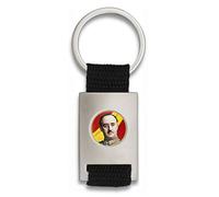 Tiendas LGP Albainox - Llavero con Chapa Francisco Franco - Lona Negra y Acero Plateado Mate Medidas 8 x 3 cm.