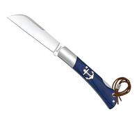Tiendas LGP- Albainox - Navaja Marinera, Pico Loro, Plegable, Acero INOX. Hoja de 8 cm. Plegable Mango de Madera de Stamina Azul, Sistema de bloqueo Back Lock, Hueco con cordón fiador incluido, 18985