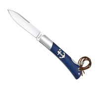 Tiendas LGP- Albainox - Navaja Marinera, Punta Espada, Plegable, Acero INOX. Hoja de 8 cm. Mango de Madera de Stamina Azul, Sistema de bloqueo Back Lock, Hueco con cordón fiador incluido, 18987