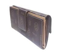 Tiendas LGP - Cartera Billetera Tarjetero Grande EL Potro con Monedero, Señora. Fabricada en Lona Marrón y Piel Vacuno. Medidas 19x10x3 cm.