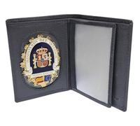 Tiendas LGP - Cartera Portaplaca de Piel - Perito Judicial, Billetero, Tarjetero, con Detalle de Bandera de España, Color Negro