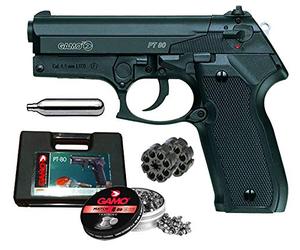 Tiendas LGP - Gamo, Pistola perdigón Gamo PT-80. Calibre 4,5 mm. 3,5 Julios + Maletín de Transporte + 250 balines + 2 Cargadores + Bombona CO2