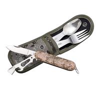 Tiendas LGP, JKR - 708 - Navaja multiusos, Cuchara y Tenedor, con Funda, Set de Cubiertos, Supervivencia y Bushcraft