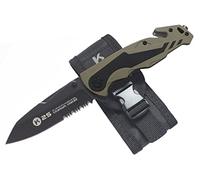Tiendas LGP - K25-18792- Navaja coyote, Mango de G10 Coyote-Negro, Plegable, Hoja de Acero INOX. Hoja: 8,8 cm. Incluye Punta rompevidrio, Cutter cinturón de Seguridad, Funda de Nylon