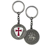 Tiendas LGP - Llavero Cruz Templaria y Caballeros Templarios, Esmaltado, Doble Cara, Metálico plateado envejecido