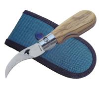 Tiendas LGP - Navaja Micológica para Recolección de Setas, Plegable, Hoja 6 cm. cierre de seguridad, Mango en madera de Roble, Rovellons, con Funda