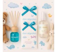 TIENDIFY - Pack Don Algodón Baby para Regalo - Incluye Mikado Ambientador 60 ml - Agua de Colonia 200 ml y Dos Ambientadores para Armario Fragancia Suave Infantil para Hogar Dormitorio y Ropa del Bebé