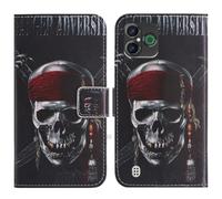 TienJueShi Calavera Función de Soporte Funda Caso Carcasa Case Proteccion Cuero Cover Etui para Doro Aurora A30 A31 6.1 Inch