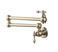 TIEOAXFT Grifo de Cocina de latón de Montaje en Pared con Brazo oscilante Extensible Plegable y Boquilla de Doble articulación de níquel Negro y Bronce(Brushed Nickel)