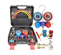 TIEOAXFT Kit de diagnóstico de Carga de Aire Acondicionado con manómetro de 3 vías - Compatible con refrigerantes R134A, R404A, R410A y R22. 2 acopladores.