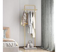 TIEOU Perchero dorado con estante, perchero dorado para boutiques, perchero independiente para colgar ropa, perchero dorado, pequeño perchero de metal resistente, perchero industrial dorado