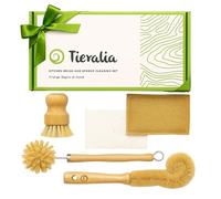 Tieralia Juego de 5 cepillos de bambú ecológicos con esponjas de Pulpa de Madera compostables | Juego de cepillos de bambú para Platos de Cocina | Juego de cepillos para Platos | Cepillo para Platos