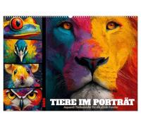 Tiere im Porträt - Aquarell Tierkalender für die ganze Familie (Wandkalender 2026 DIN A2 quer), CALVENDO Monatskalender: Farbenfroher Tierkalender und ... Tierwelt für Zuhause und Büro.