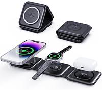 Tiergrade Cargador inalámbrico 3 en 1 para Varios Dispositivos Apple, estación de Carga magnética Plegable, Cargador de Viaje para iPhone 15/14/13, AirPods 3/2/Pro/Pro2, iWatch Negro