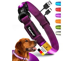 Tierhood Collar luminoso para perros pequeños y grandes, collar LED recargable, duradero, resistente a la intemperie y cómodo, ideal para paseos nocturnos, lila, talla S