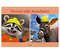 Tierisch süße Bauarbeiter (Tischkalender 2026 DIN A5 quer), CALVENDO Monatskalender: Lustige Tiere als Bauarbeiter angezogen auf der Baustelle