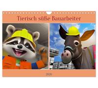 Tierisch süße Bauarbeiter (Wandkalender 2026 DIN A4 quer), CALVENDO Monatskalender: Lustige Tiere als Bauarbeiter angezogen auf der Baustelle