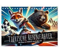 Tierische Rennfahrer - Mit Tieren im Oldtimer durch das Jahr (Tischkalender 2026 DIN A5 quer), CALVENDO Monatskalender: Tiere im Rennen: Ein Jahr voller Tempo