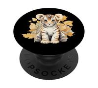 Tierno Cachorro de Tigre Entre Hojas de Otoño PopSockets PopGrip Adhesivo