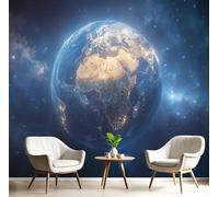Tierra 3D Papel Pintado Impreso En 3D, 450×315 Cm Pared Papel Pintado, Cielo Estrellado Fantasía Decoración De Paredes Para Salón Dormitorio Pasillo Comedor, Azul Oscuro