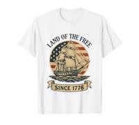 Tierra de la libertad desde 1776: velero patriótico con bandera estadounidense Camiseta