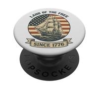 Tierra de la libertad desde 1776: velero patriótico con bandera estadounidense PopSockets PopGrip Adhesivo