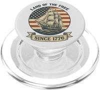 Tierra de la libertad desde 1776: velero patriótico con bandera estadounidense PopSockets PopGrip para MagSafe