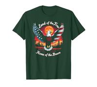 Tierra de los Libres, hogar de los Valientes Camiseta, Hombre, Verde Bosque, L
