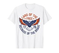 Tierra de los Libres por el Valiente águila USA 4 de Julio Camiseta gráfica económica, Hombre, Blanco, L