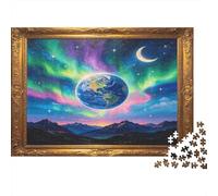 Tierra Desde el Espacio Puzzle de 1000 Piezas para Adultos Cielo Estrellado Aurora Juego de Puzzle 1000 Piezas Papel Relajación Hogar Regalo 70x50cm/1000pcs