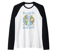 Tierra Feliz Haces Que El Mundo Mejor Planeta Positivo Camiseta Manga Raglan