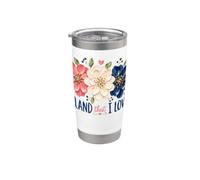 Tierra que amo América Flores pintadas 4 de julio Niña Mujeres Vaso térmico de acero inoxidable de doble pared