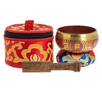 Tierra Zen Cuenco Tibetano de Viaje Rojo, diámetro 7,5 cm, incluye mazo y cojín
