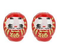 Tierra Zen Set de 2 Darumas de la Suerte medianos, Rojo, 6.6x5x5 cm