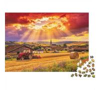 Tierras Agrícolas Rurales Puzzle 1000 Piezas Material Reciclable Campo Trigo Atardecer Puzzle para Ancianos Aliviar Demencia Senil Divertido Actividad Gran Idea Regalo 52x38cm/1000pcs