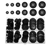 TIESOME 100 botones negros, botón de resina de 5 tamaños, botones redondos de 4 agujeros para coser abrigos de traje, botones mixtos con caja de almacenamiento, adecuados para coser bricolaje y