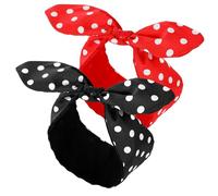 TIESOME 2 diademas redondas de polka con alambre de metal, diadema rockabilly vintage, diadema para el pelo, color negro y rojo, lazo para niñas de los años 50 y 90, accesorios decorativos para mujer