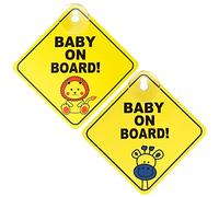 TIESOME 2 Piezas de Advertencia de Bebé a Bordo del Coche, Señal con Ventosas y Calcomanía para Ventana (Amarillo 1)
