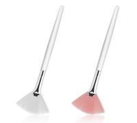 TIESOME 2 pinceles de maquillaje con abanico, 15 cm, cepillo suave para la cara, aplicador de ácido y maquillaje, cerdas de nailon de alta calidad con funda de aluminio, rosa y blanco (juego de 2
