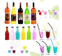 TIESOME 27 Piezas Miniatura de Casa de Muñecas Botellas de Vino y Copas Mini Copas de Cóctel Accesorios de Cocina de Casa de Muñecas Mini Botellas de Champán Coloridos Decoración de Casa de Muñecas