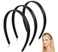 TIESOME 3 diademas negras de satén para mujer, 0.6 pulgadas de ancho, banda para el pelo lisa, antideslizante, aros elásticos para mujeres y niñas, vacaciones, cosplay, disfraces, regalos del día de